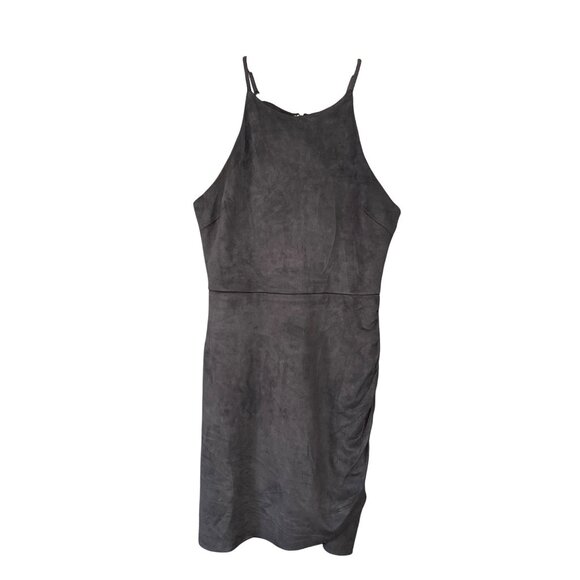 Blue Micro Suede Bodycon Dress W/ Side Ruching & Back Zip Small - Picture 2 of 8